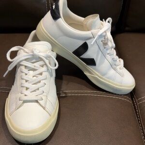 Veja White Sneakers with Black Heel Tab